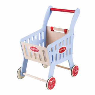Дървена детска количка за пазаруване, синя, Lelin Toys