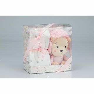 Interbaby Подаръчен комплект одеяло 80х110см с играчка розово Лъвче 26см