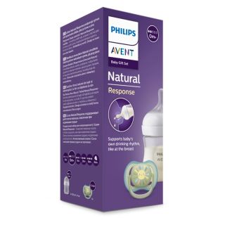 Philips Avent КОМПЛЕКТ за бебе - ШИШЕ Natural Response 3.0 с биберон 0м+, 125мл + залъгалка (0-6)