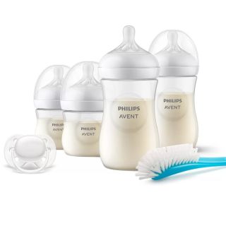 Комплект за новородено Philips AVENT SCD83712 с 3 шишета за хранене Natural Response с биберони без протичане и четка за почистване