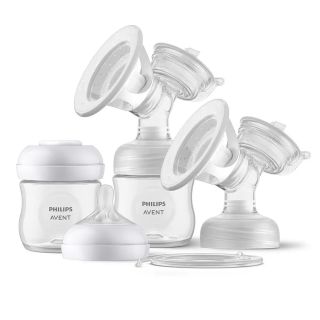 Philips AVENT Двойна електрическа помпа Natural Motion Advanced SCF395/31 с 2 бр. полипропиленови шишета 125 мл с биберон Natural Response 0м+, 5 бр. торбички за кърма и 4 бр. подплънки