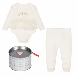 Guess Бебешки комплект за изписване - боди/рокля + ританки Salt White