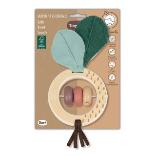 Tiny Love Дървена дрънкалка Цвекло от Еко колекция Garden of Adventures, текстилни листа и панделки, цветни дървени мъниста, 0м+