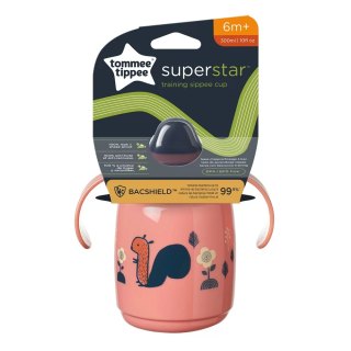 Tommee Tippee Неразливаща се чаша с мек накрайник и с дръжки SuperStar Weaning Sippee Cup, с антибактериално покритие Bacshield, 190 мл, 4м+, жълта