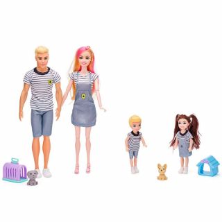 Семейство кукли, с деца и домашни любимци, 30 см