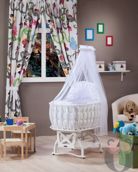 Комплект  бебешко легло-люлка с балдахин и спален комплект - бял | Tahterevalli 
