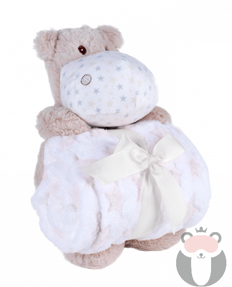 Interbaby бебешка играчка Hippo 25см + бебешко одеяло 80х110см 
