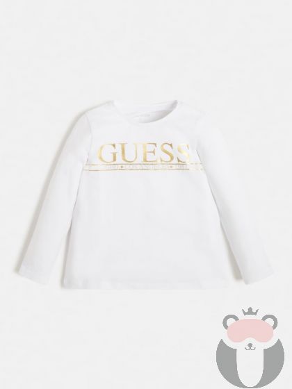 Детска бяла блуза за момиче със златен надпис Guess