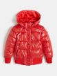 Детско червено зимно яке с качулка и надписи Guess за момиче 
