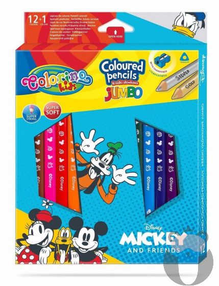 Colorino Цветни моливи JUMBO 12 +1 цвята и острилка Mickey Mouse & Friends Disney