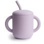 Mushie Силиконова тренировъчна чаша със сламка, Soft Lilac