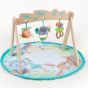 Playgro Активна гимнастика с дървена арка Fauna Friends, с три свалящи се играчки и подплатено кръгло килимче, 0м+